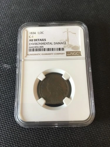 1834 1/2 cent classic head ngc au env damage