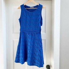 Eliza J Dress Womens 4 Knit Sleeveless Fit Flare Royal Blue Textured New