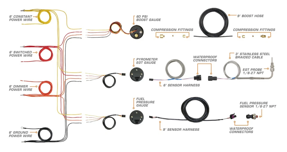 GlowShift B7 Boost EGT Fuel PSI Gauges + Gray Pod for 00-06 Chevy Duramax - Image 2 of 4