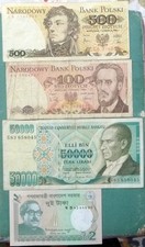 FOUR NOTES, POLAND ( 100 & 500 ), BANGLADESH ( 2 UNC ), TURKEY ( 50000 - 1989 )