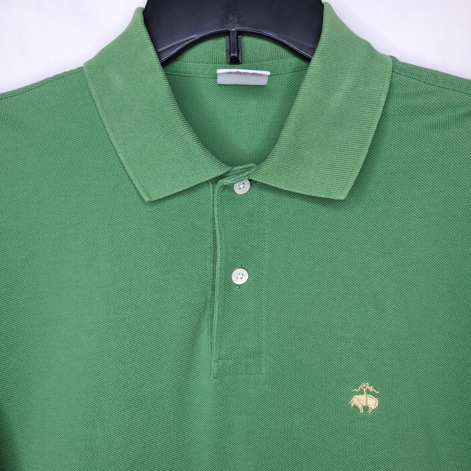 Brooks Brothers Polo Shirt Mens Small Green Gold Sheep Original Fit Cotton