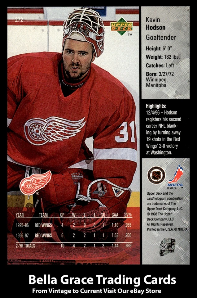 1997-98 Upper Deck Kevin Hodson #272 Detroit Red Wings - Image 2 of 2