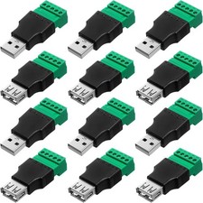 12 Pcs USB 2.0 Screw Terminal Block Adapter Connector Bulk USB Male Female to 5
