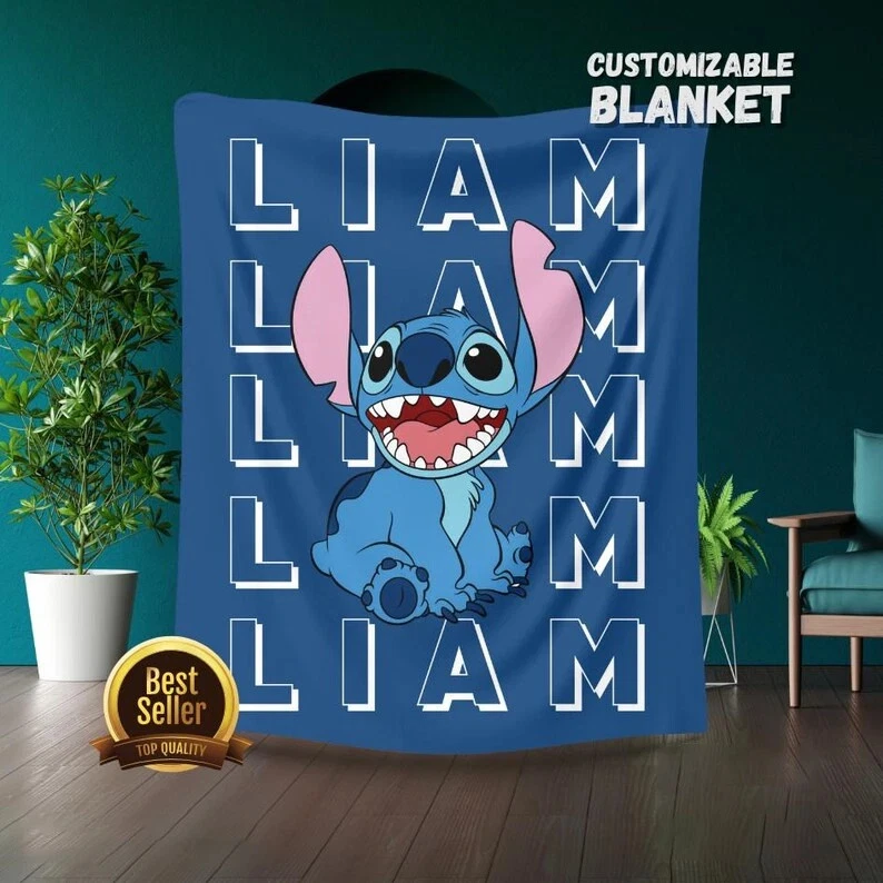 Disney Aloha Stitch Personalized Disney Holiday Fleece Blanket