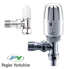 Pegler Bulldog 15mm Angled TRV Thermostatic Radiator Valve Lockshield Pack