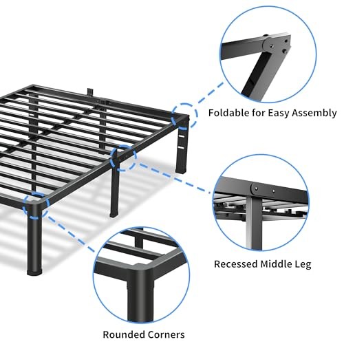 18 Inch King Size Bed Frame, 3500Lbs Heavy Duty Metal Platform with Round - Picture 6 of 7