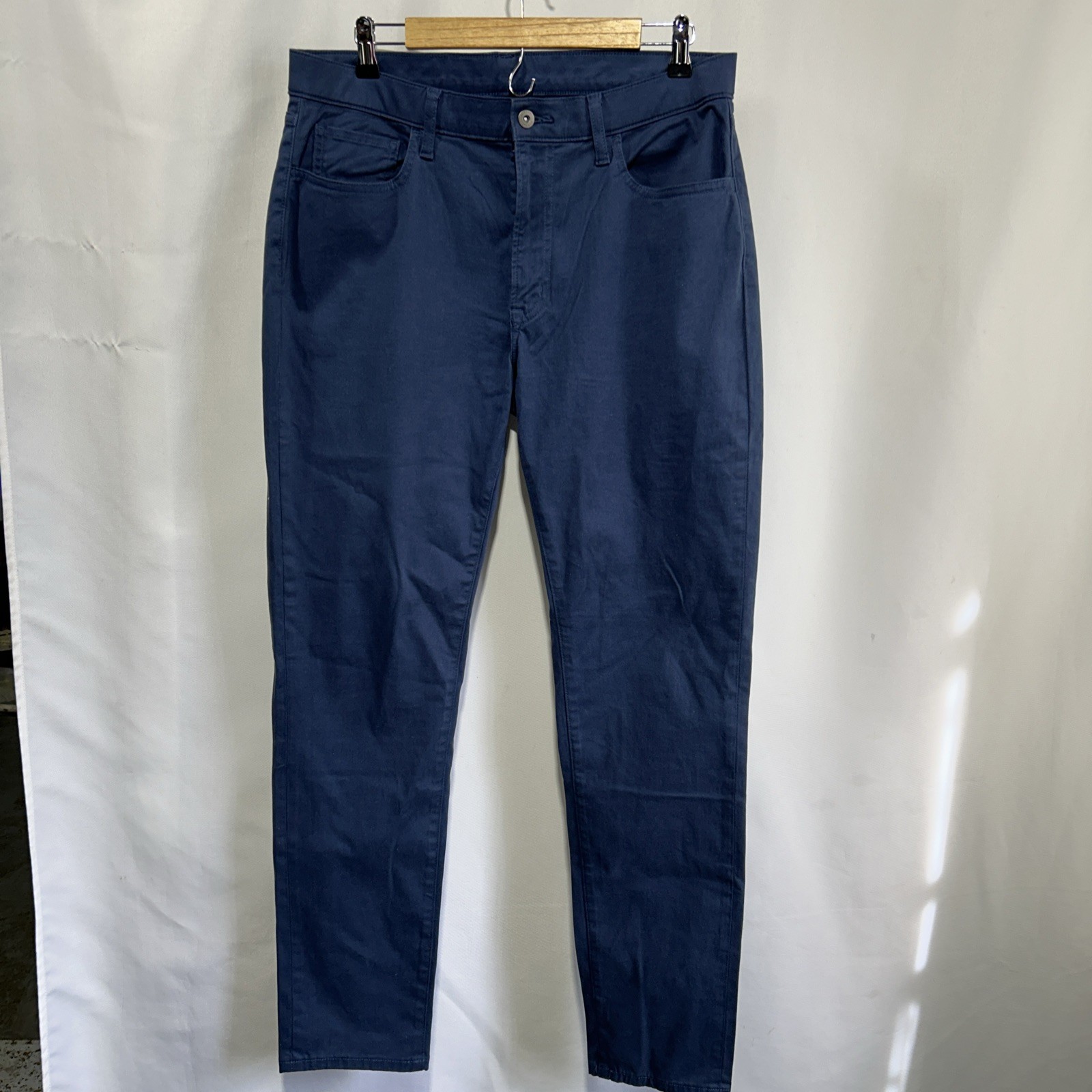 Uniqlo Mens Navy Blue Casual Chino Pants Trousers Large 33-36X32 NO Drawstring*
