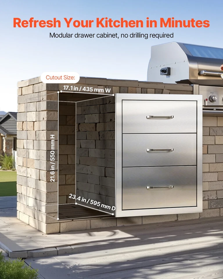 Cajones de cocina exterior triple acceso 18"x23"x23" acero inoxidable isla de barbacoa Foto 4 de 4