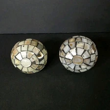 2 Mosaic Hand Crafted Capiz/ Mother Of Pearl Curtain/Drapery Rod Ends Finials
