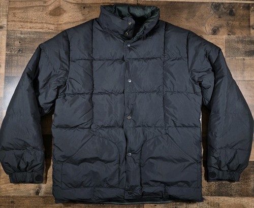 Stüssy, Vintage Stüssy Puffer Down Jacket Men Medium Black Green Plaid Tartan Reversible