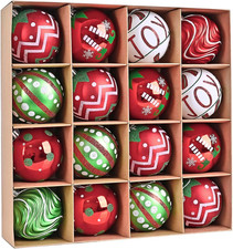 Christmas Tree Ball Ornaments Set, 16Ct Red Green and White 3.15 Inch Christmas