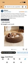 ComfyFleece Donut Medium Dog Bed - Washable Faux Fur M 30x30x8 Camel Brown