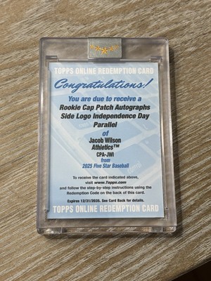 2025 Topps Five Star Jacob Wilson Cap Patch Auto MLB Logo Independence Day 1/1