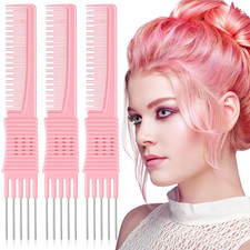3 Pack Carbon Lift Teasing Combs with Metal Prong, Hair Pick Comb for Women Hair