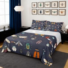 Bed Sheet Set Twin Size Cartoon Ladybug Moth Sheet Set Nature Wild Animals Sh...