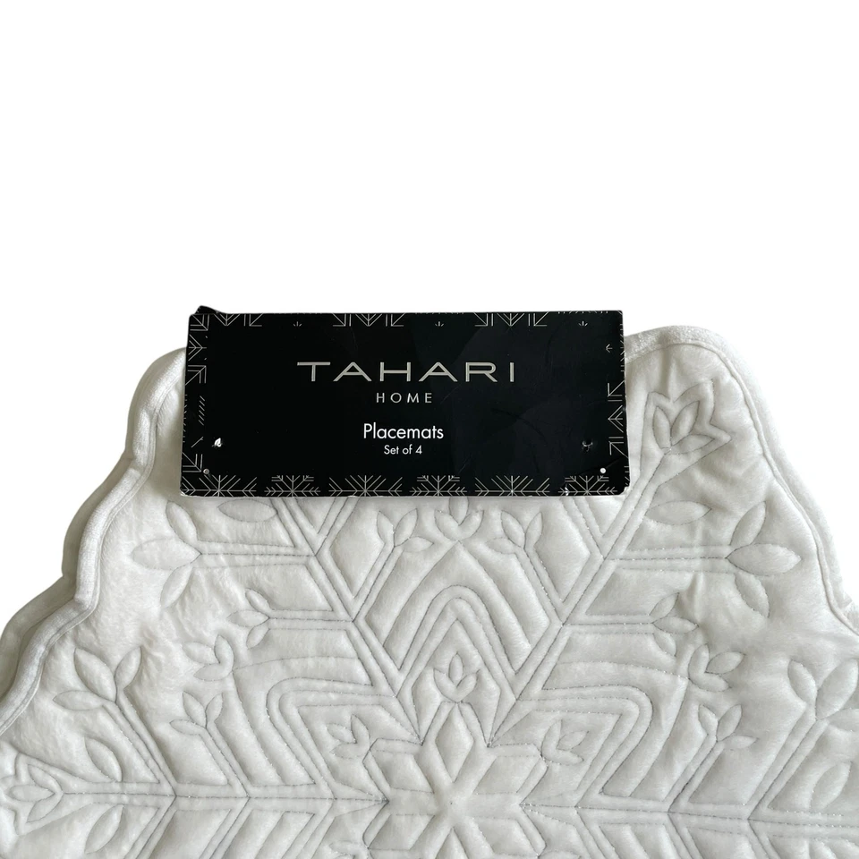 Tahari Home White Snowflake Velvet Placemats Set of 4 Christmas Holiday NEW - Image 3 of 4