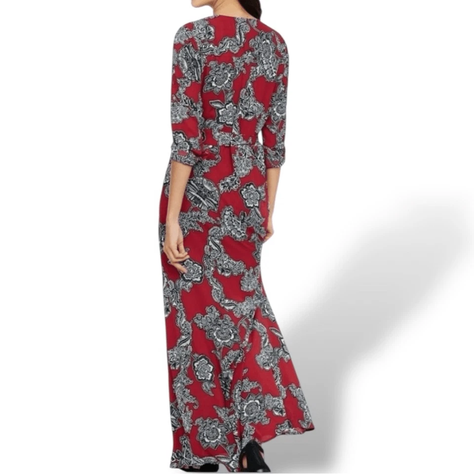 Express красный и черный цветочный макси платье Sz S - Изображение 4 из 4