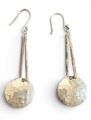 Vintage ATI Mexico Sterling Silver Hammered Modernist Dangle Geometric Earrings