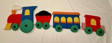 Vintage Wooltex Train Wall Hanging 80s 90s Colorful Nursery Classroom Decor