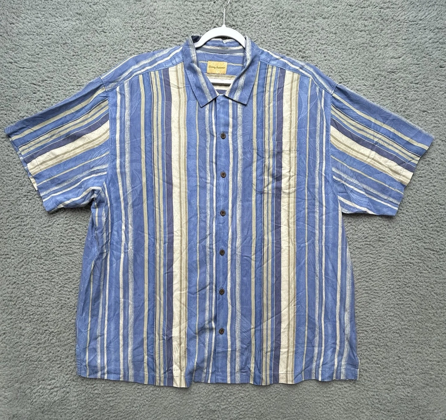 Tommy Bahama Hawaiian Shirt XXL Multicolor Silk Striped Short Sleeve Button Up