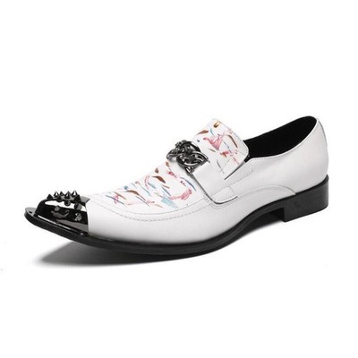 Fashion Men's Floral Printed Chain Decor Pointed Toe Party Clubwear Casual Shoes