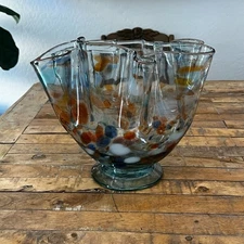Murano Style Art Hand-blown Glass Bowl 9.5" Tall Table Centerpiece Abstract