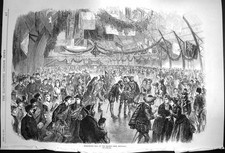 Old Antique Print 1870 Masquerade Ball Ice Skating Rink Montreal Canada 19th