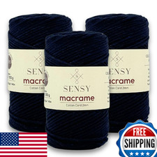 3 Skeins Sensy Premium 2mm 160 Yd Recycled Cotton Macrame Cord Navy Blue