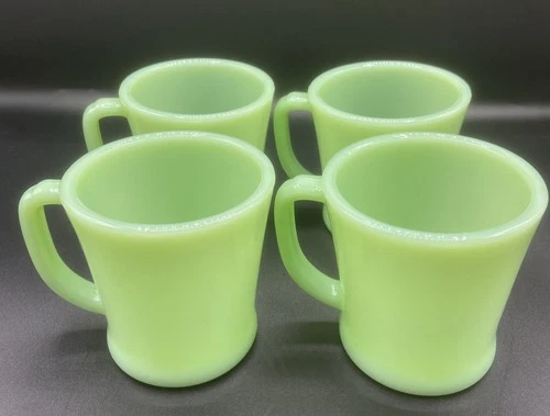 Vintage Oven Fire King Ware 9 Jadeite D Handle Coffee Mugs 3 3/8” Set Of 4 USA