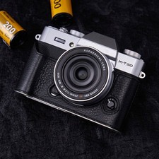 Vintage Genuine Leather Half-Wrap Camera Case for Fuji XT30 XT30II/III Black