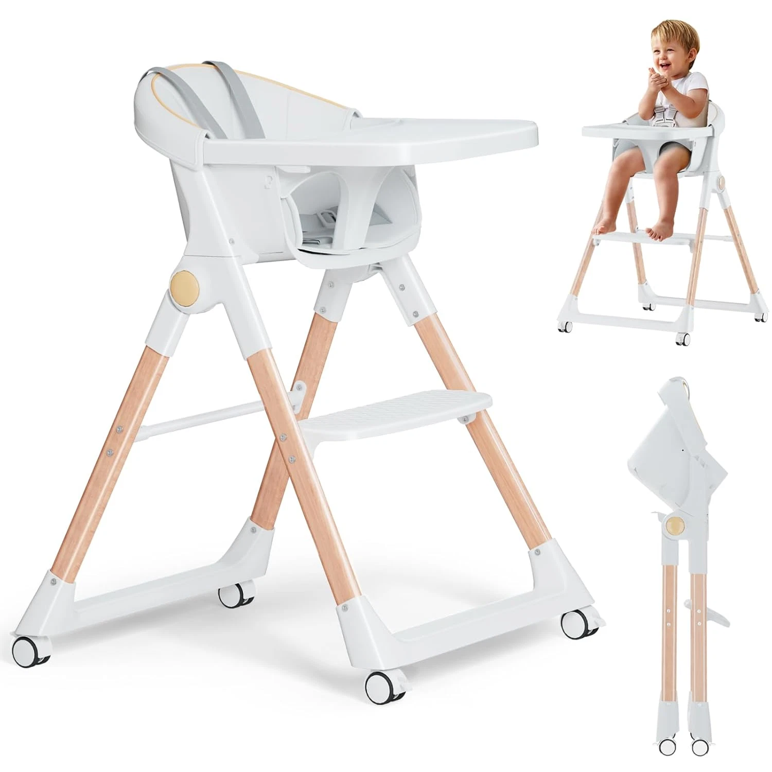 Baby High Chair, High Chairs for Babies and Toddlers, Convertible Folding High C
