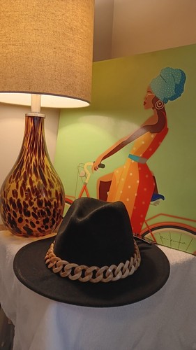 KENDALL+ KYLE Brim Fedora Hat Black Red Stone Like Bone Tan Band S/M - Picture 3 of 6
