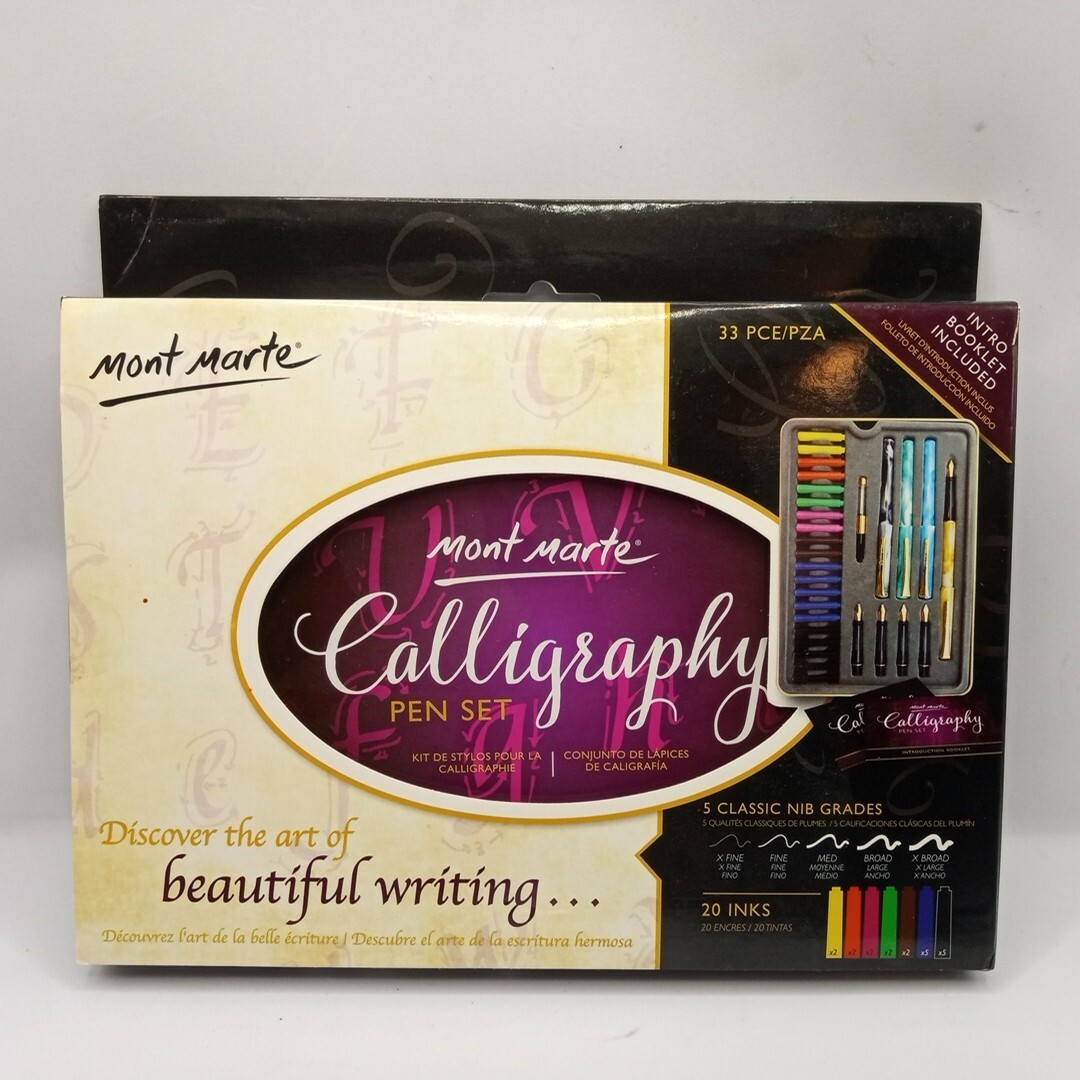 Mont Marte Calligraphy Pen Set. 33 piece. Inc 4 Pens, 5 Nibs, 20 Inks