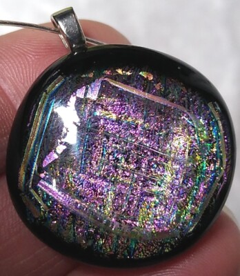 PRISMATIC! Art Dichroic Glass Pendant on Minimalist Choker Necklace, Artistic