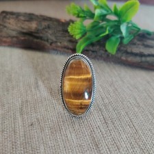 Natural Tiger Eye Gemstone Ring 925 Sterling Silver Gift For Girls  Women Ring