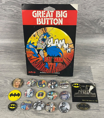 Vintage, 18 Batman Pin / Button Anstecker Lot 1966 Adam West, DC Comics