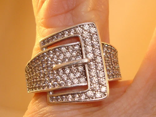 VINTAGE STERLING SILVER & PAVE CZ'S BUCKLE RING SIGNED YGU! SZ 6 1/2
