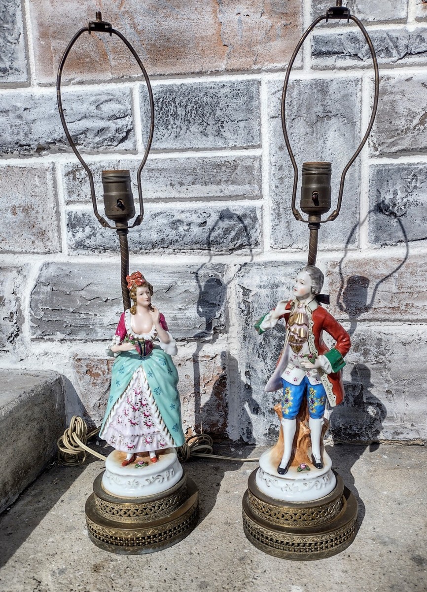 【TENNY THE MAN】フランス製　アンティーク　ビンテージ　陳列 Antique Vtg Pair French Colonial Man Woman Figural Porcelain Brass
