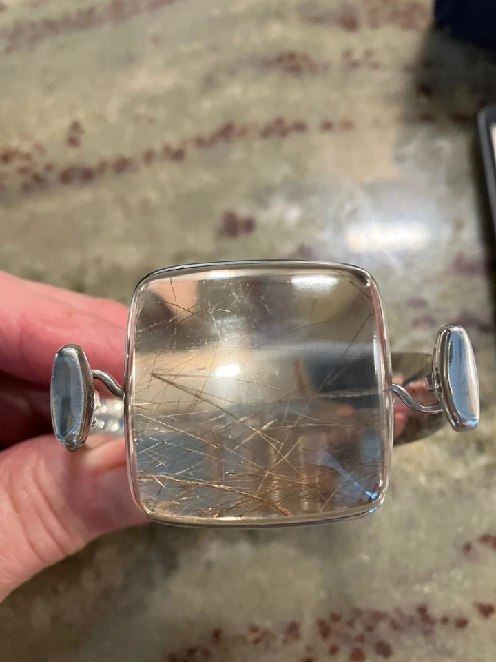 Brazalete/pulsera de cuarzo rutilitado de plata esterlina Torun raro GEORG JENSEN 203 Foto 3 de 4