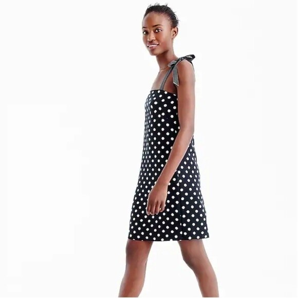NWT J Crew Petite Tie-Strap Dress in Polka Dot Size 0P