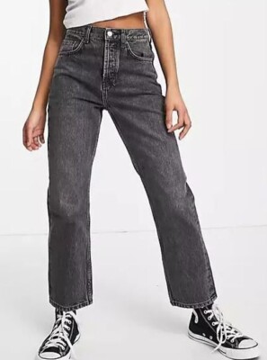 Topshop EDITOR Straight Leg Washed Black Crop Raw Denim Jeans W30 to fit L32 M