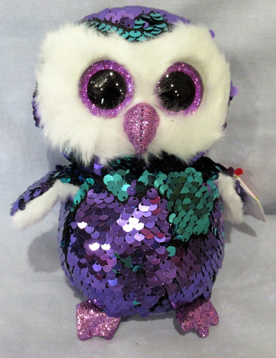 MOONLIGHT Ty FLIPPABLES PURPLE OWL Sequin Beanie 6