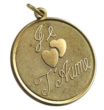 Tarnished Vintage Charm French I Love You Necklace Pendant Brass Jewelry As Is