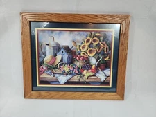 Country Birdhouse Sunflower Framed Art Home Interiors & Gifts Solid Oak Frame