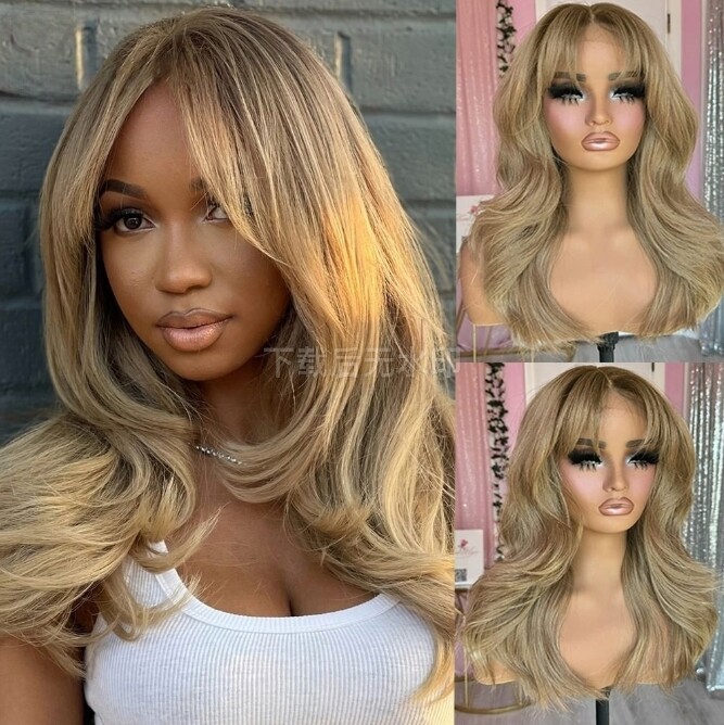 Honey Blonde Layered Human Hair Wig 13x4 Lace Front Wig With