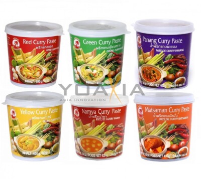 6x 400g COCK Currypaste je 1x 400g Rote, Gelbe, Grüne, Matsaman, Panang, Namya