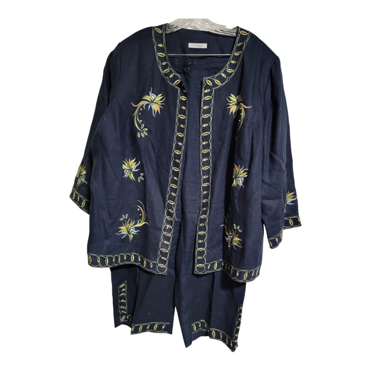 DRESS BARN WOMAN LINEN PC LINED BLUE PANTS 18 SUIT JACKET 22W