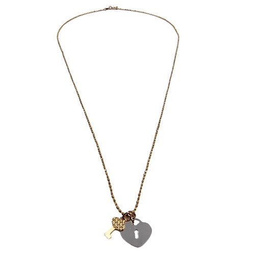 Collana da Donna in Oro 14kt Catena Pallina Diamantata con Ciondolo Cuore Chiave - Foto 6 di 10