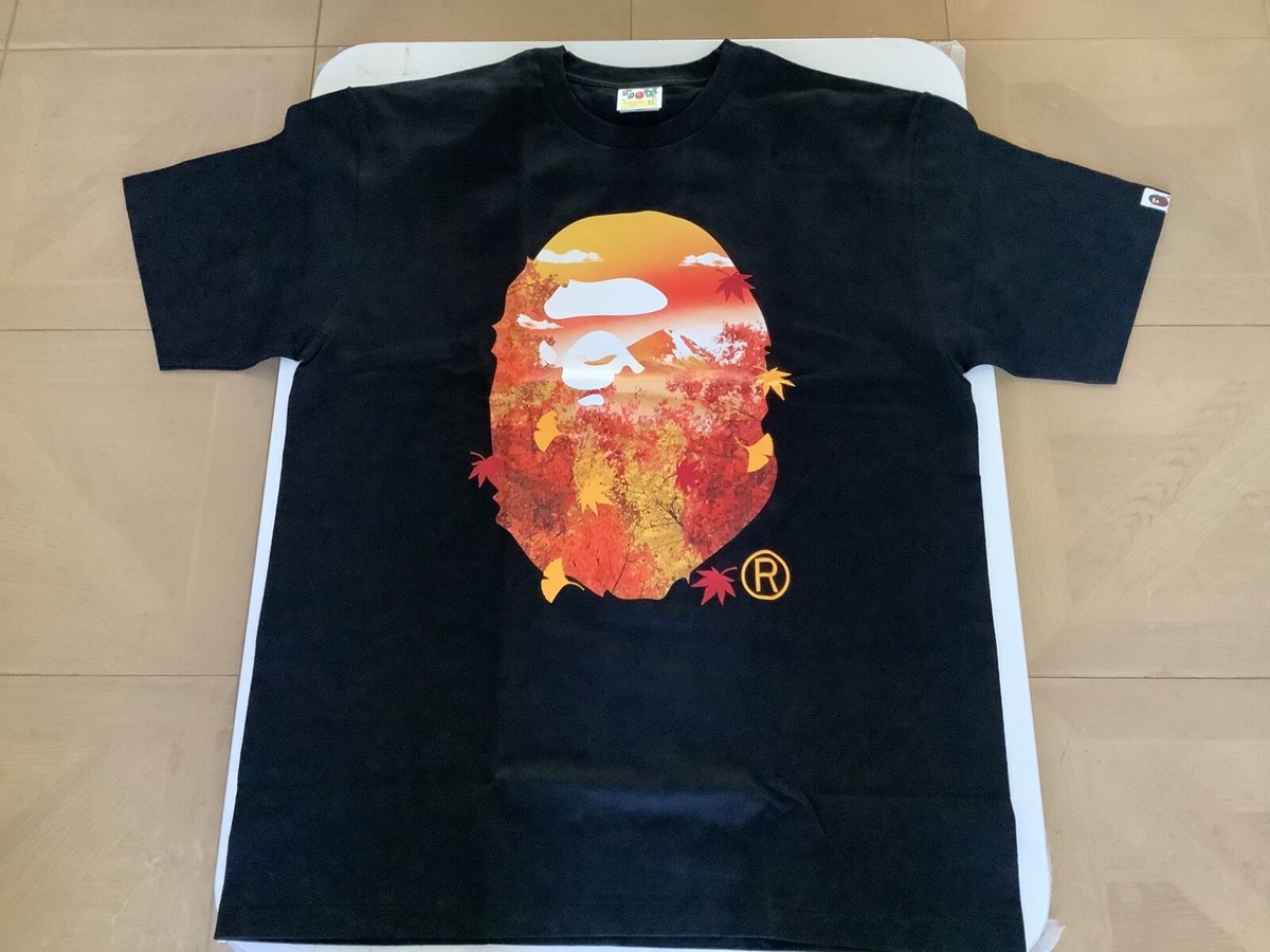Authentic a bathing ape bape Japan autumn photo ape head tee t shirt black  XL