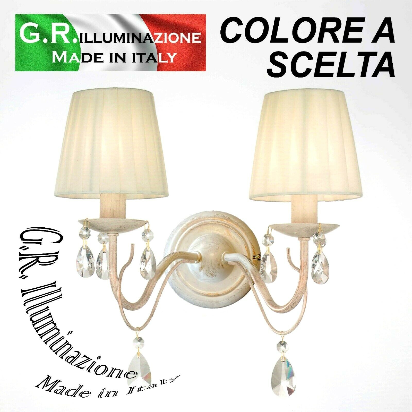 Applique Regina Avorio Oro 2 Luci - Lampada da Parete Classica Ferro
